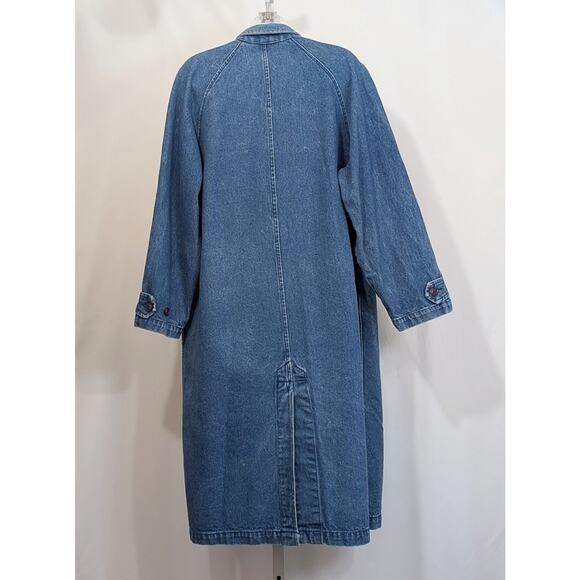 Vintage 80s Jacket Blue Denim Jean Duster Chore Trench Misses Size M - Picture 4 of 5